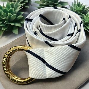 Lauren Ralph Lauren Double O Ring Navy and White Striped Tie Belt one size